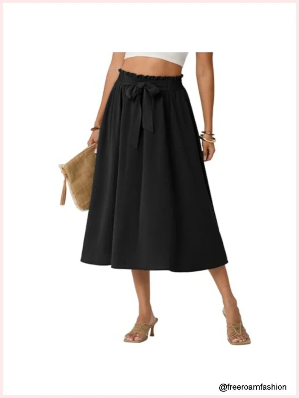 High Waisted Flowy Midi Skirt with Pockets Lightweight Summer